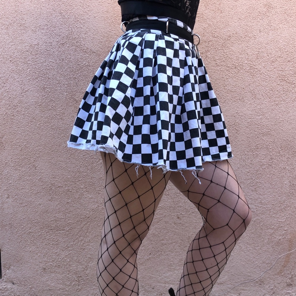 High-Waisted Checkered Skirt